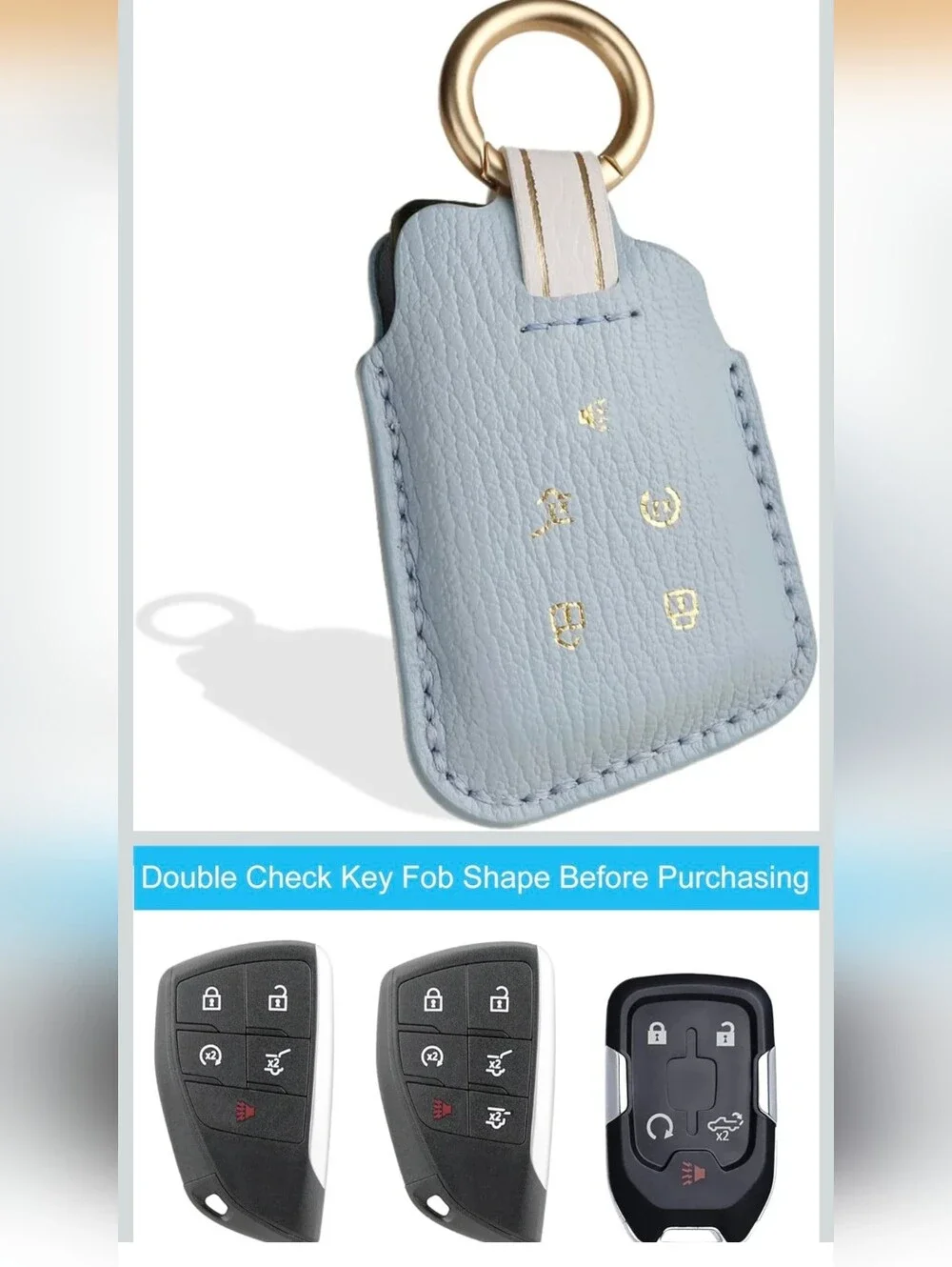 NO-Screws Premium Leather Key Fob Cover, for GMC Yukon Denali Sierra 5 Button